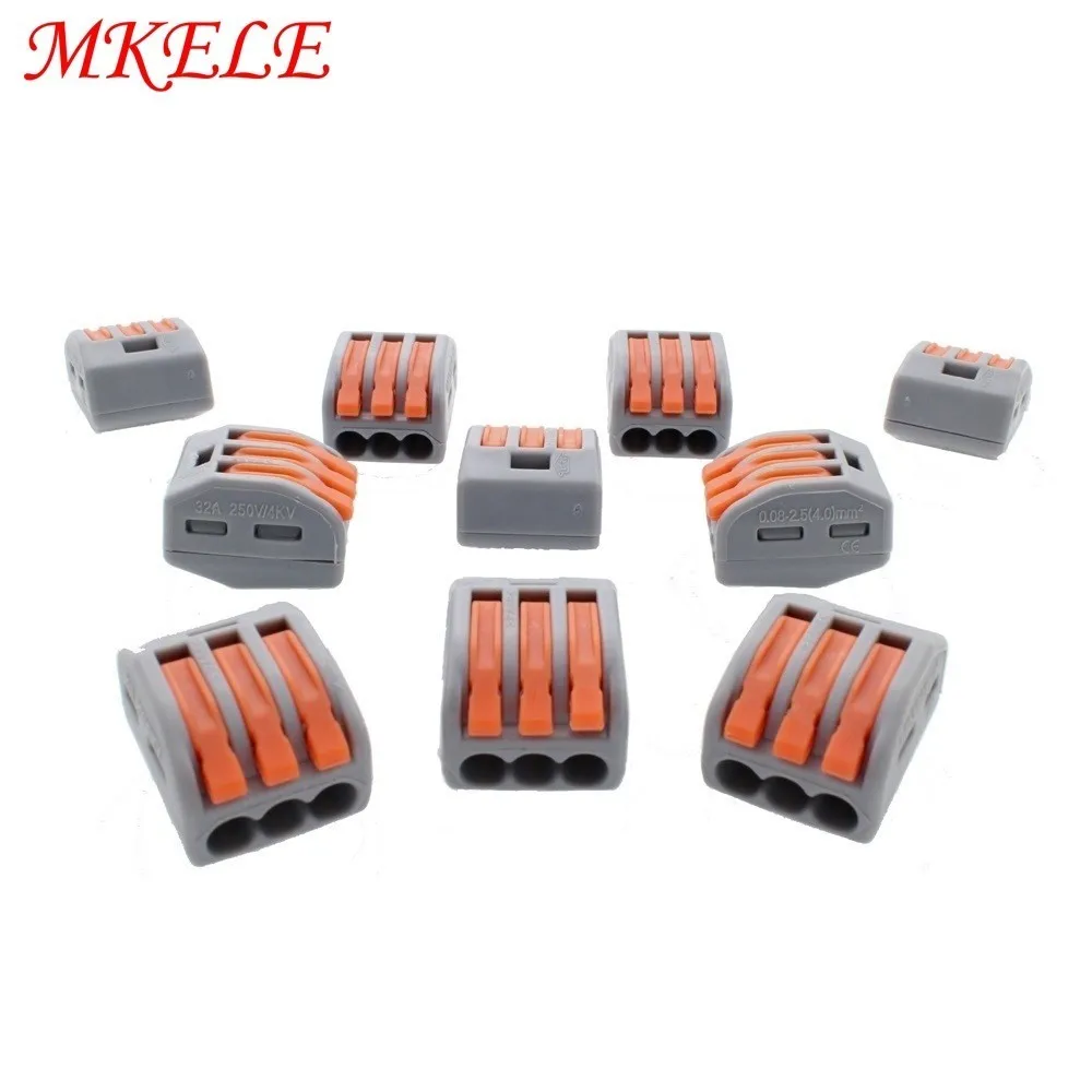 

(20 pieces/lot)MKELE 222-413 Universal Compact Wiring 3 pin Wago Wire Connector Conductor Terminal Block With Lever AWG 28-12