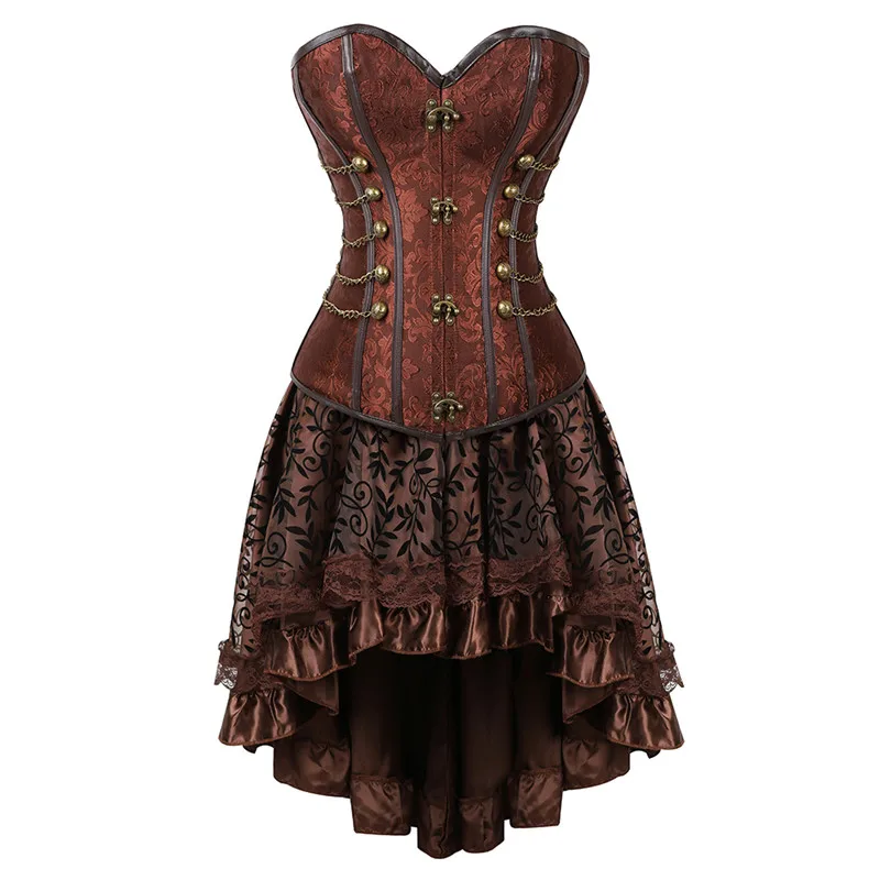 

Women Steampunk Overbust Corset Dress Vintage Gothic Victorian Brocade Corsets Skirt Set Halloween Costume Plus Size Christmas