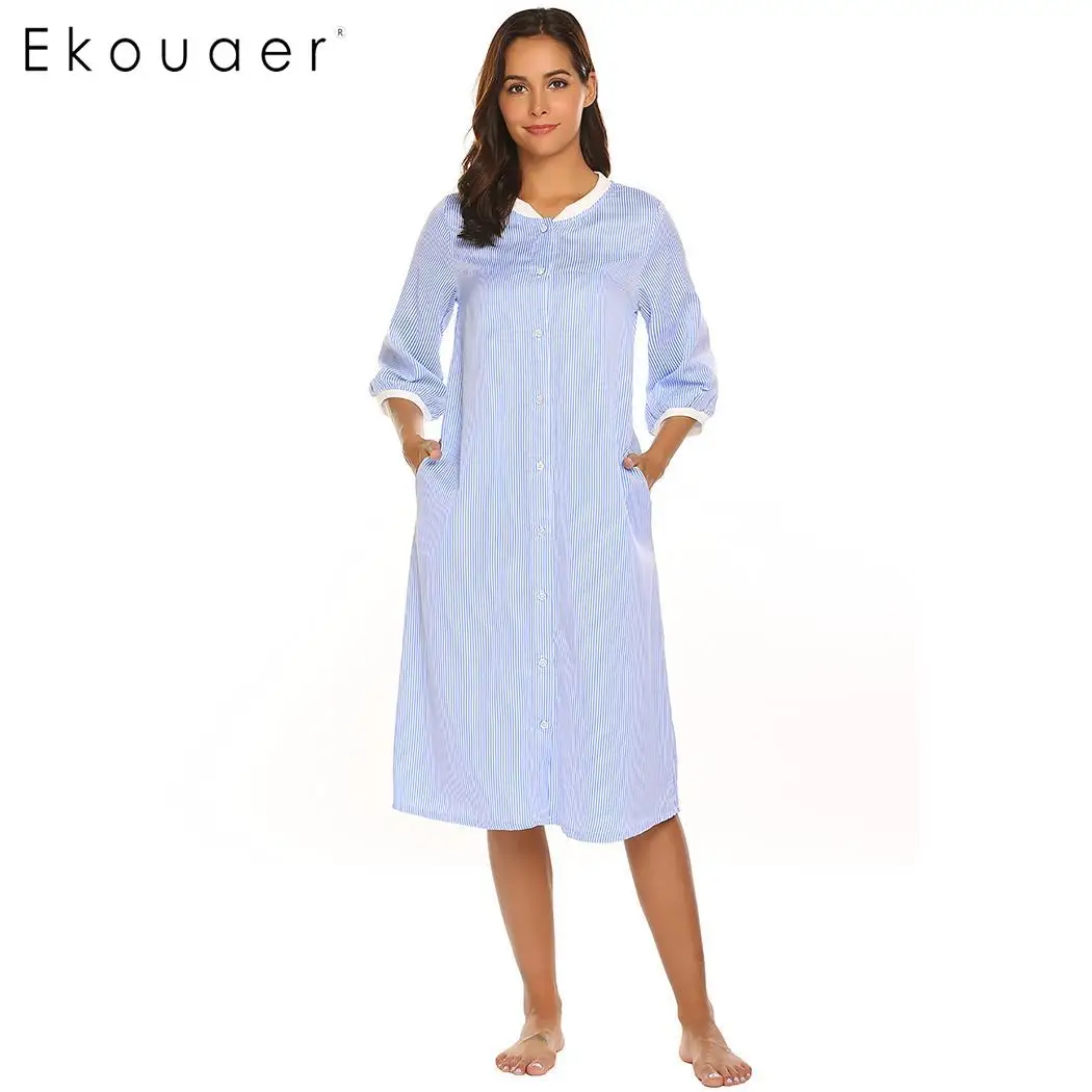 Ekouaer Nightgown Nightwear Women O-Neck Half Sleeve Button Striped Loose Sleepwear Night Dress Female Chemise Sleepshirts
Ekouaer Nightgown Nightwear Women O-Neck Half Sleeve Button Striped Loose Sleepwear Night Dress Female Chemise Sleepshirts