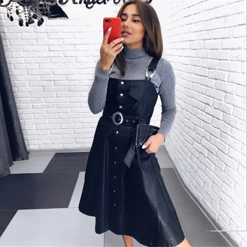 Spaghetti Strap PU Leather Dress Women Sleeveless A-line With Sashes Fashion Autumn Winter Dress Elegant Party Dresses
Spaghetti Strap PU Leather Dress Women Sleeveless A-line With Sashes Fashion Autumn Winter Dress Elegant Party Dresses