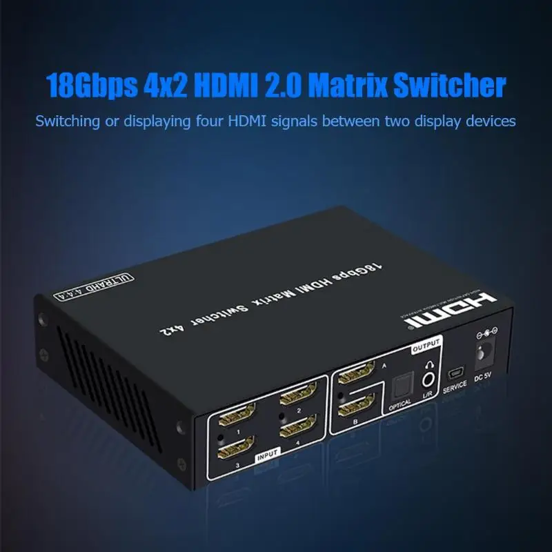 2019 New Arrival HDMI 4x2 Matrix Switcher Stereo Audio Separation Fiber Splitter 4 in 2 Out 1080P HDMI Displays Amplifier
2019 New Arrival HDMI 4x2 Matrix Switcher Stereo Audio Separation Fiber Splitter 4 in 2 Out 1080P HDMI Displays Amplifier