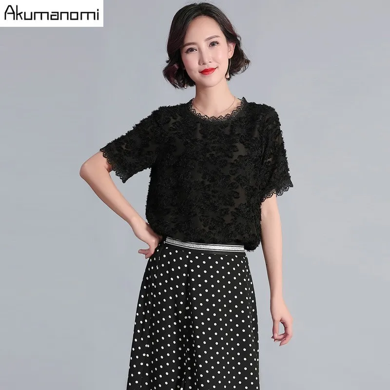 Summer Women Lace Blouse Hot Black O-neck Short Sleeve Elegant Office Lady Blouses Tops Plus Size 5XL Blusa Feminina Chemisier
Summer Women Lace Blouse Hot Black O-neck Short Sleeve Elegant Office Lady Blouses Tops Plus Size 5XL Blusa Feminina Chemisier