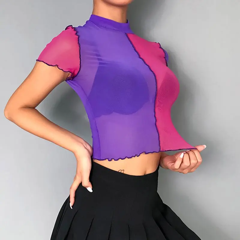 2019 New Mesh Top Women Patchwork Sexy Transparent Crop Tops Slim Club Streetwear Tees Hipster Purple Beach Summer T Shirts Girl
2019 New Mesh Top Women Patchwork Sexy Transparent Crop Tops Slim Club Streetwear Tees Hipster Purple Beach Summer T Shirts Girl