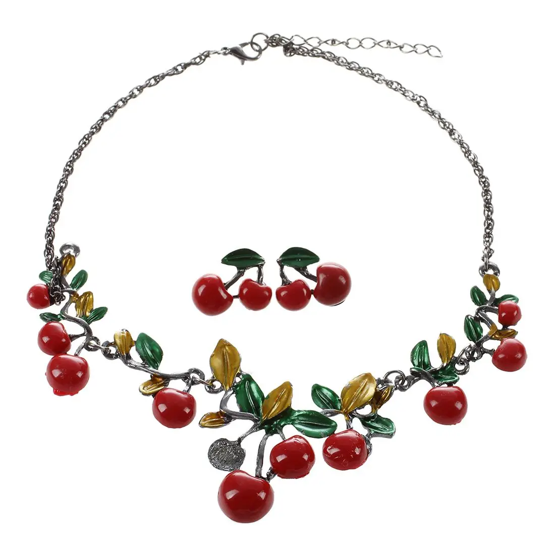 Trendy Women Party Jewelry Set Cherry Leaf Shape Sweet Female Stud Earring Choker Statement Necklace Collar (Color: Red)
Trendy Women Party Jewelry Set Cherry Leaf Shape Sweet Female Stud Earring Choker Statement Necklace Collar (Color: Red)