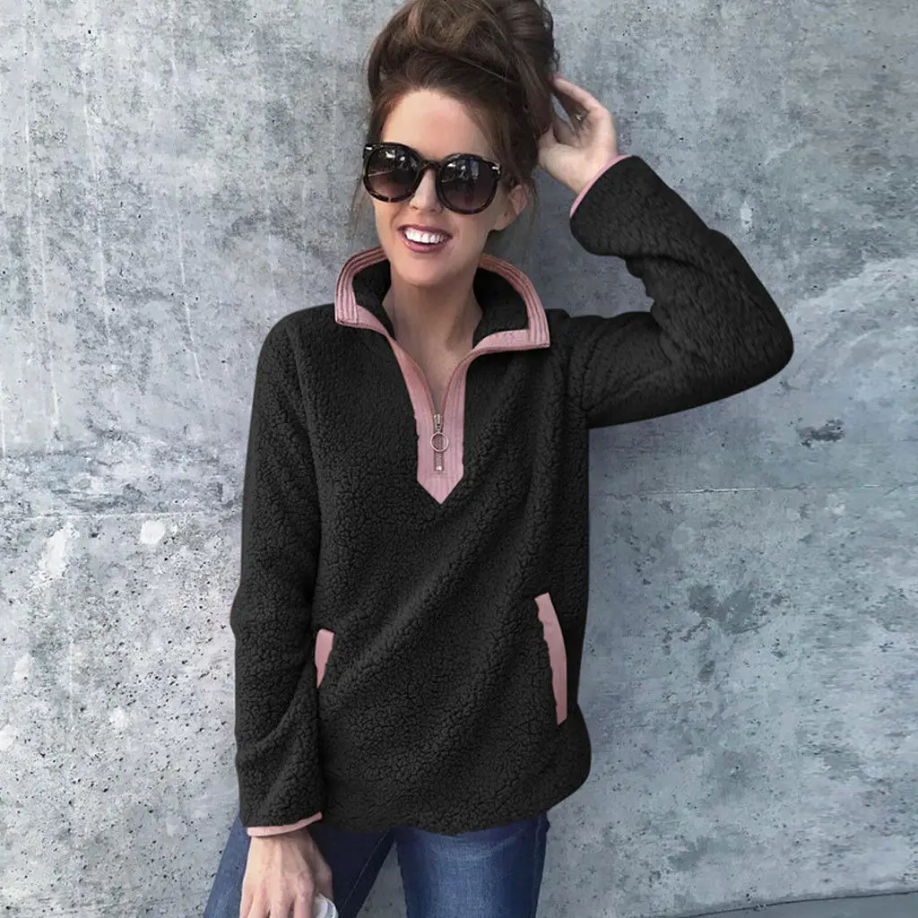 Women Winter Plush Patchwork Zipper High Neck Sweatshirts Tops Casual Long Sleeve Fluffy Pullover Shirt
Women Winter Plush Patchwork Zipper High Neck Sweatshirts Tops Casual Long Sleeve Fluffy Pullover Shirt
