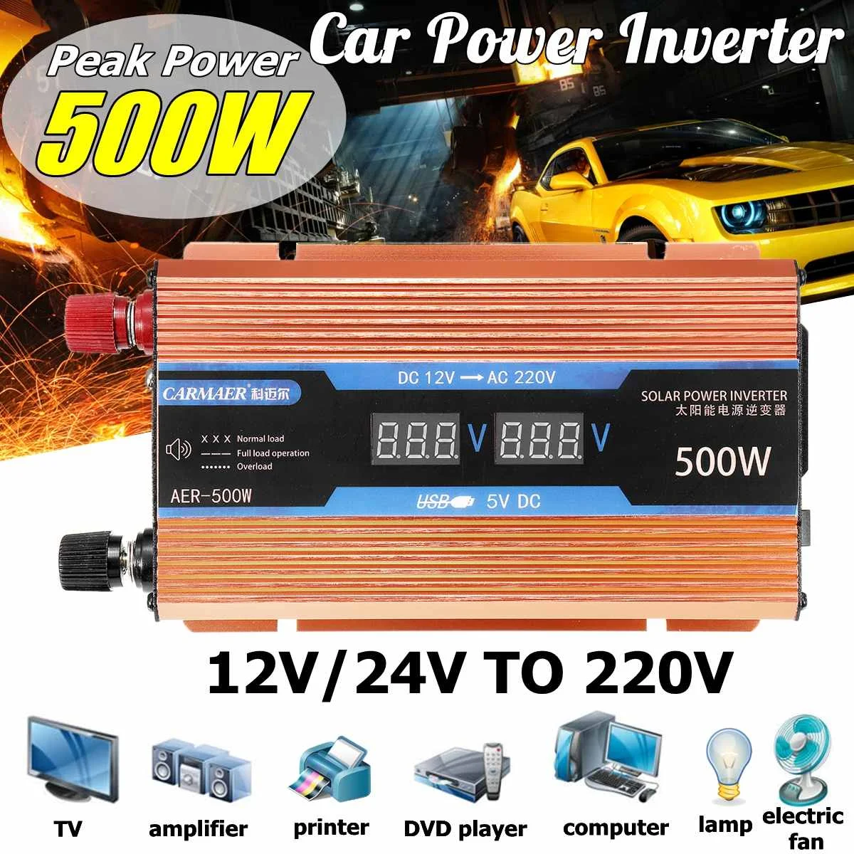Solar Inverter 12V 220V 500W Pe ak Power Voltage Converter Transformer DC 12V/24V AC 220V Modified Sine Wave LCD Inversor
Solar Inverter 12V 220V 500W Pe ak Power Voltage Converter Transformer DC 12V/24V AC 220V Modified Sine Wave LCD Inversor