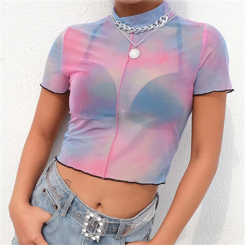 2019 Sexy Women Rainbow Print See Through Transparent Mesh Stand Neck Short Sleeve Sheer T Shirt Ladies Tops Tee S-L
2019 Sexy Women Rainbow Print See Through Transparent Mesh Stand Neck Short Sleeve Sheer T Shirt Ladies Tops Tee S-L