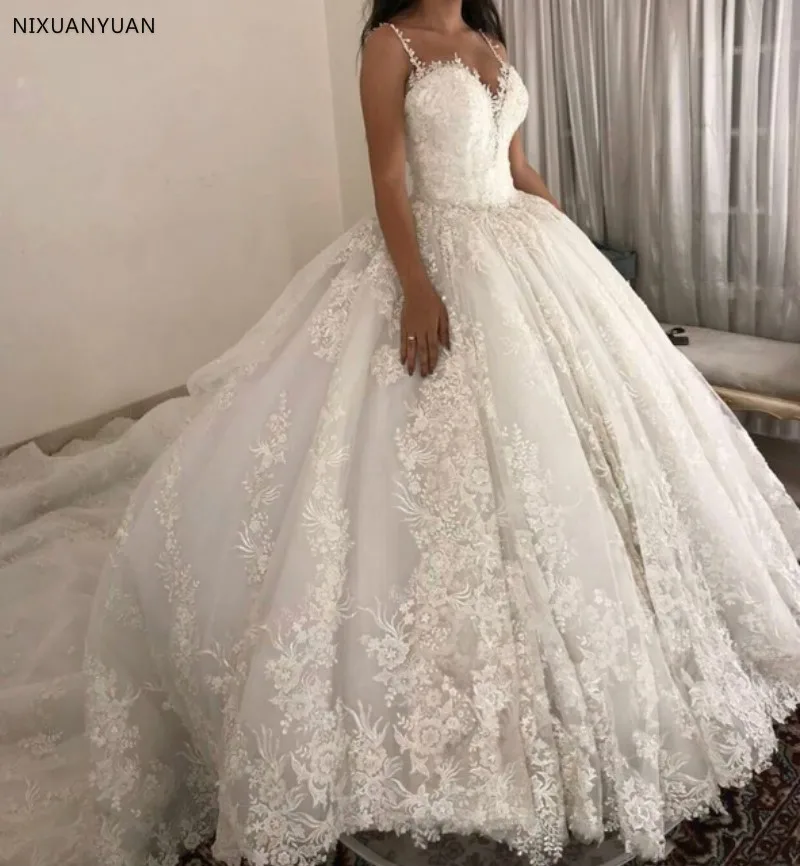 Spaghetti Straps Ball Gown Wedding Dress Sleeveless Lace Applique Beaded Sexy Elegant Wedding Gown Bridal Gown Vestido De Noiva
Spaghetti Straps Ball Gown Wedding Dress Sleeveless Lace Applique Beaded Sexy Elegant Wedding Gown Bridal Gown Vestido De Noiva