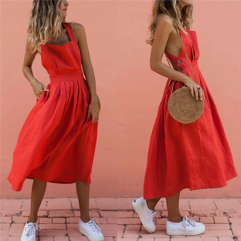 2019 Summer Women Ladies Boho Backless Sleeveless Long Red Dresses Fashion Casual Evening Party Beach Sundress Hot
2019 Summer Women Ladies Boho Backless Sleeveless Long Red Dresses Fashion Casual Evening Party Beach Sundress Hot