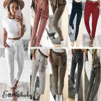 US Women Casual Striped Ninth Pants Tie High Waist Ladies Skinny Casual Pencil Trousers
US Women Casual Striped Ninth Pants Tie High Waist Ladies Skinny Casual Pencil Trousers