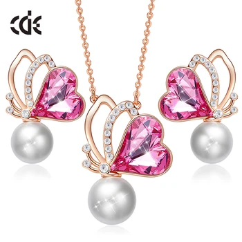 

CDE Women Gold Jewelry Sets Embellished with crystals from Swarovski Butterfly Heart Necklace And Earing Set Jewelry Gift