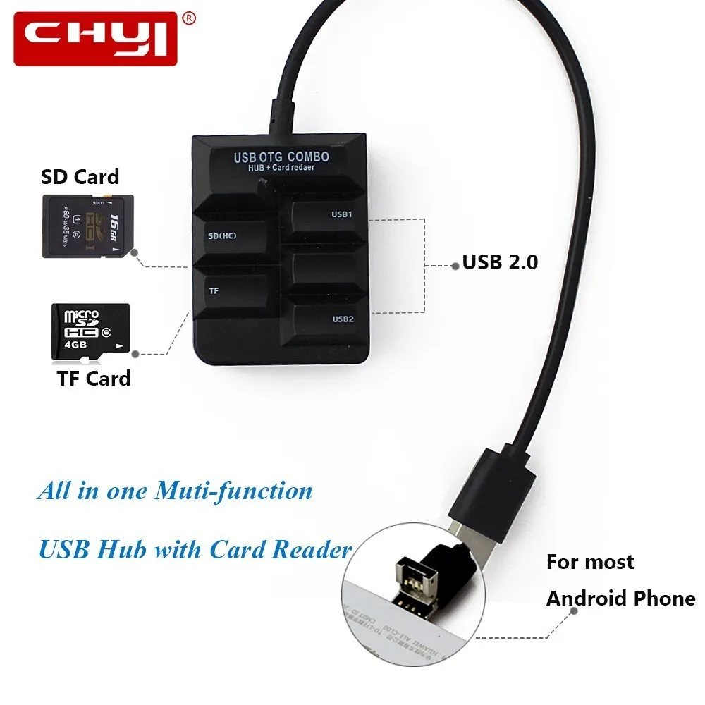CHYI Usb 2.0 OTG Hub Multi 4 Port Micro Usb 2.0 Hab Splitter With SD/TF Card Reader Computer Accessories For Android Smartphone
CHYI Usb 2.0 OTG Hub Multi 4 Port Micro Usb 2.0 Hab Splitter With SD/TF Card Reader Computer Accessories For Android Smartphone