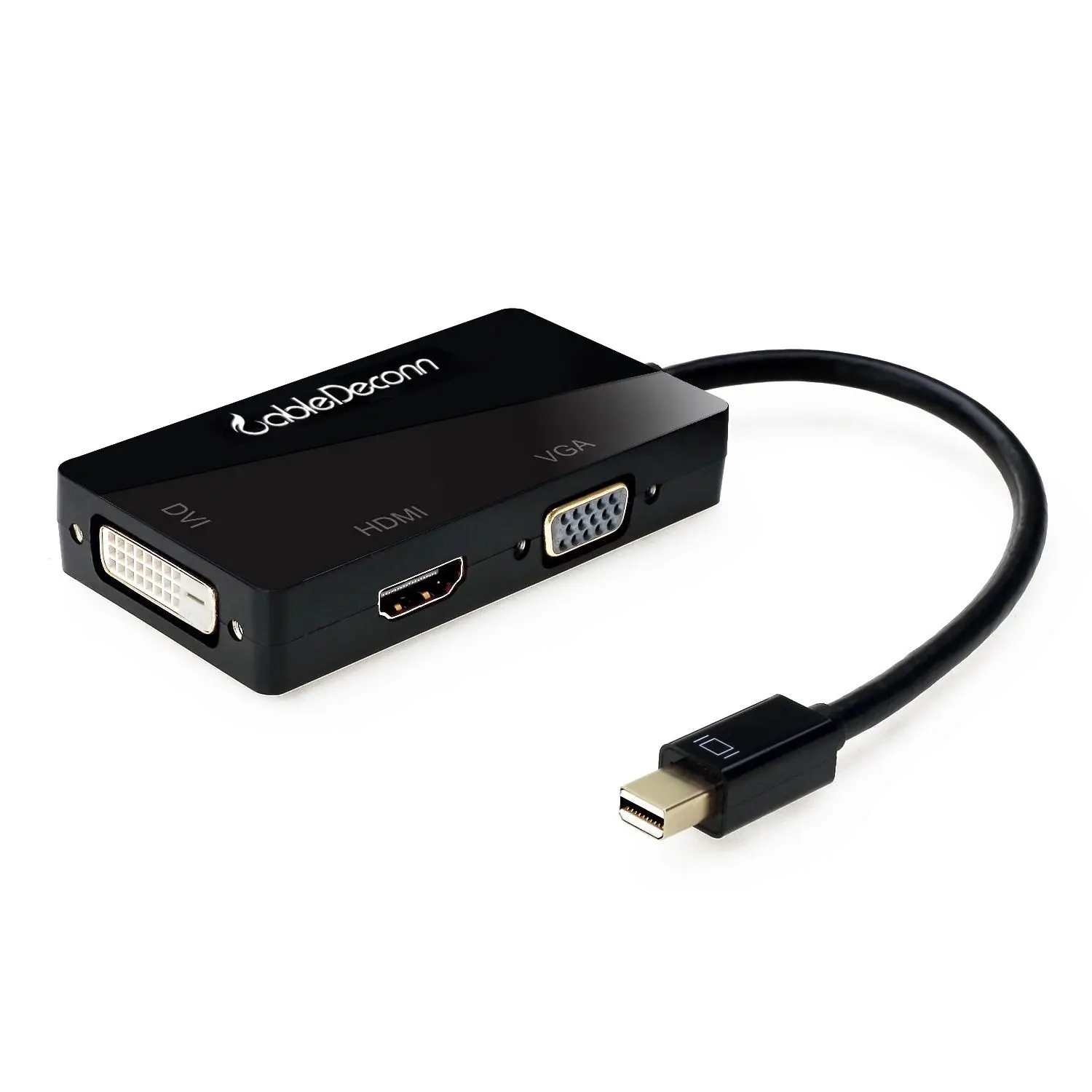 CableDeconn Multi-Function Mini Displayport(Thunderbolt Port Compatible)to DVI/VGA/HDMI TV AV HDTV 3-in-1 cable in Black
CableDeconn Multi-Function Mini Displayport(Thunderbolt Port Compatible)to DVI/VGA/HDMI TV AV HDTV 3-in-1 cable in Black