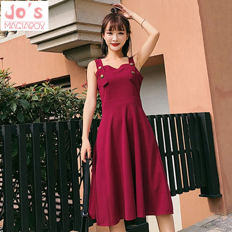 Solid A-Line Women Kawaii Dress Summer Tank Mid-Calf Spaghetti Strap Dress Office Lady Slash Neck Dress Vestidos Cute Clothing
Solid A-Line Women Kawaii Dress Summer Tank Mid-Calf Spaghetti Strap Dress Office Lady Slash Neck Dress Vestidos Cute Clothing