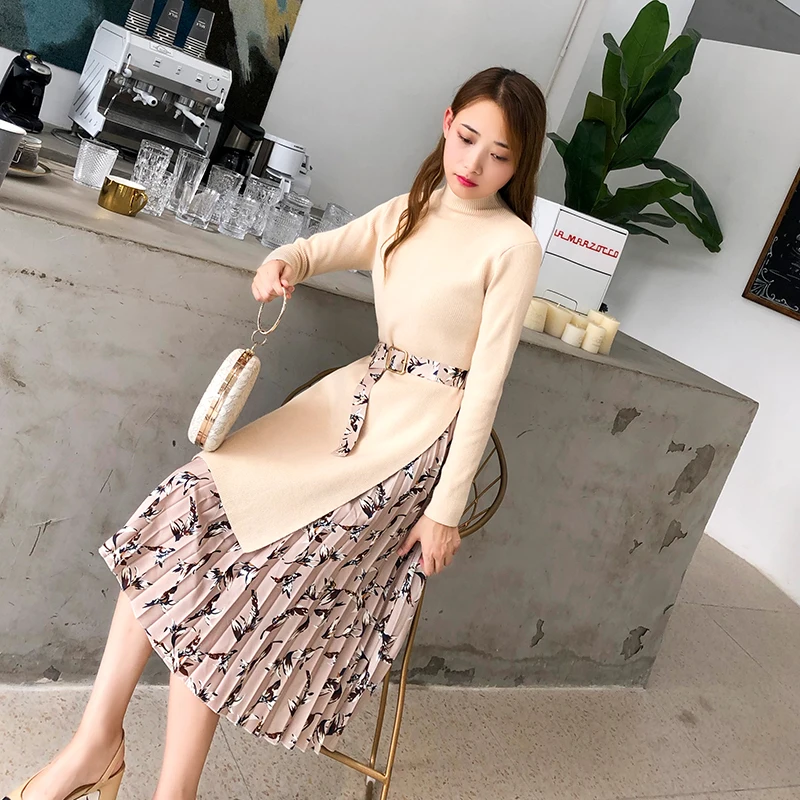 Pengpious 2019 New winter fashion women clothe set long sleeve side split knitted sweaters+mid-calf floral pleated skirts suits
Pengpious 2019 New winter fashion women clothe set long sleeve side split knitted sweaters+mid-calf floral pleated skirts suits