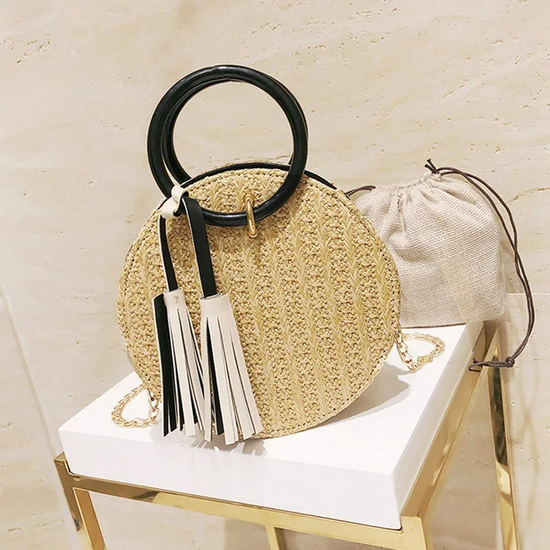 Summer Handbag Hand-woven Straw Female Round Phone bag Portable Beach bag Chain Shoulder bag Apricot
Summer Handbag Hand-woven Straw Female Round Phone bag Portable Beach bag Chain Shoulder bag Apricot