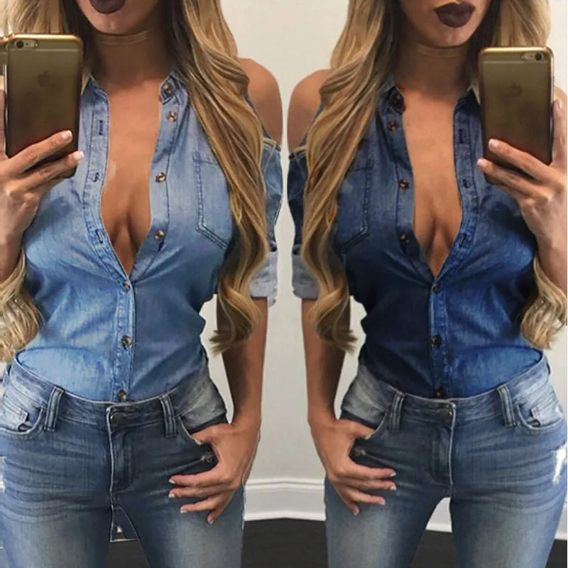Fashion Women Casual Solid Loose V Neck Shirt Long Sleeve Denim Tops Blouse Button Front Cold Shoulder Clothes
Fashion Women Casual Solid Loose V Neck Shirt Long Sleeve Denim Tops Blouse Button Front Cold Shoulder Clothes
