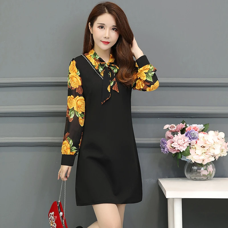 Spring Summer Women Office Dress Bow Collar Long Sleeves Elegant Floral Print Chiffon Dresses High Quality Plus Size
Spring Summer Women Office Dress Bow Collar Long Sleeves Elegant Floral Print Chiffon Dresses High Quality Plus Size