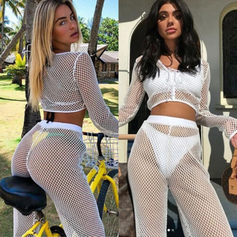 Brand New 2019 Women Fishing Net 2 Piece Outfits Mesh Crop Tops Long Pants Tracksuit Casual Set White Beachwear Cover Up
Brand New 2019 Women Fishing Net 2 Piece Outfits Mesh Crop Tops Long Pants Tracksuit Casual Set White Beachwear Cover Up