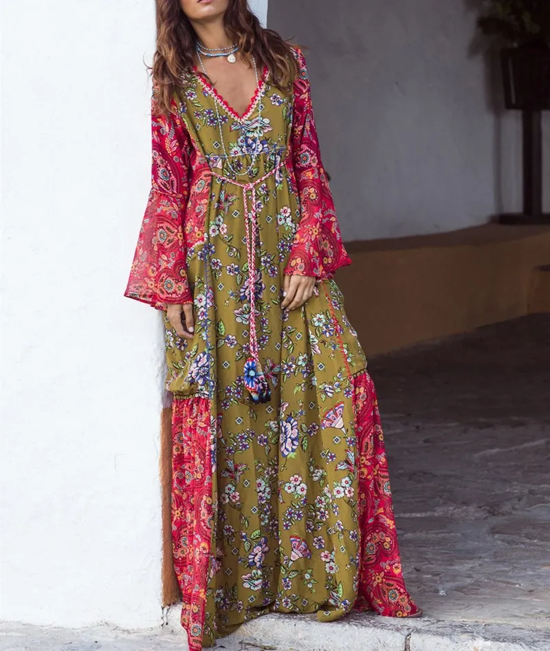 Spring Women Floral Printed Bohemian Maxi Dress V Neck Long Sleeve Boho Sundress Women Gypsy Dresses Vestidos
Spring Women Floral Printed Bohemian Maxi Dress V Neck Long Sleeve Boho Sundress Women Gypsy Dresses Vestidos