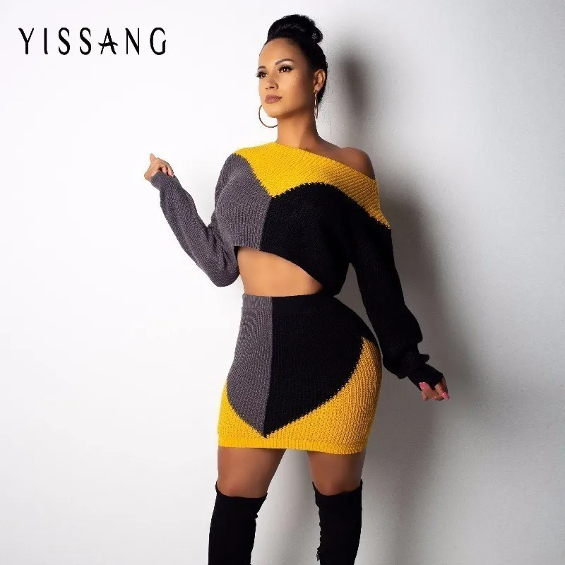 Yissang Knitting Patchwork Two Piece Dress Autum Winter 2019 Long Sleeve Top And Short Dresses Sweater 2 Piece Set Women Dress
Yissang Knitting Patchwork Two Piece Dress Autum Winter 2019 Long Sleeve Top And Short Dresses Sweater 2 Piece Set Women Dress