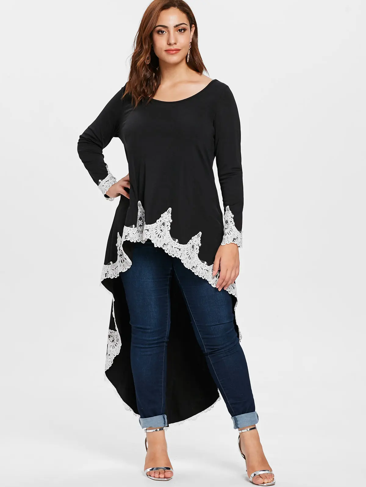 Rosegal Lace Panel Plus Size High Low T-Shirt Long Women T Shirt Casual Fashion O Neck Long Sleeve Patchwork T-Shirts Ladies Top
Rosegal Lace Panel Plus Size High Low T-Shirt Long Women T Shirt Casual Fashion O Neck Long Sleeve Patchwork T-Shirts Ladies Top