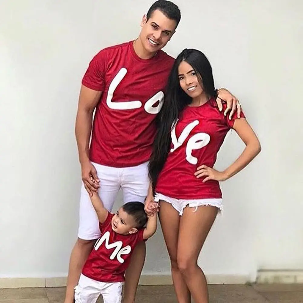 Новая одинаковая летняя футболка для всей семьи Красная взрослых Женский