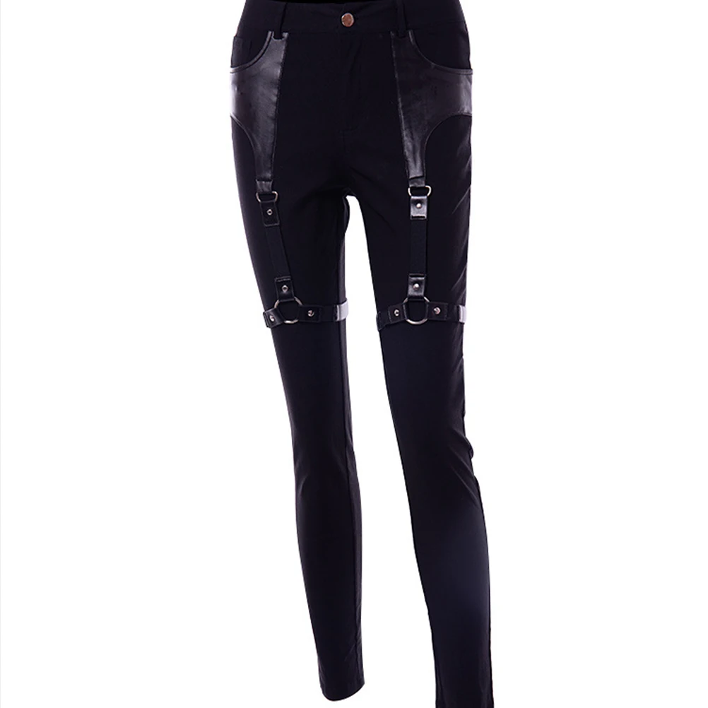 Streetwear Pants Women PU Leather Patchwork Iron Ring Pocket Punk Belt Casual Stretchy Pants Black
Streetwear Pants Women PU Leather Patchwork Iron Ring Pocket Punk Belt Casual Stretchy Pants Black