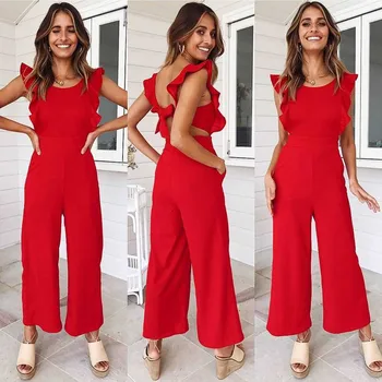 Sexy Summer Round Neck Lotus Leaf Sleeve Jumpsuit Backless Bow Tie Fashion Rompers Overall Monos Cortos De Mujer Ez*
Sexy Summer Round Neck Lotus Leaf Sleeve Jumpsuit Backless Bow Tie Fashion Rompers Overall Monos Cortos De Mujer Ez*