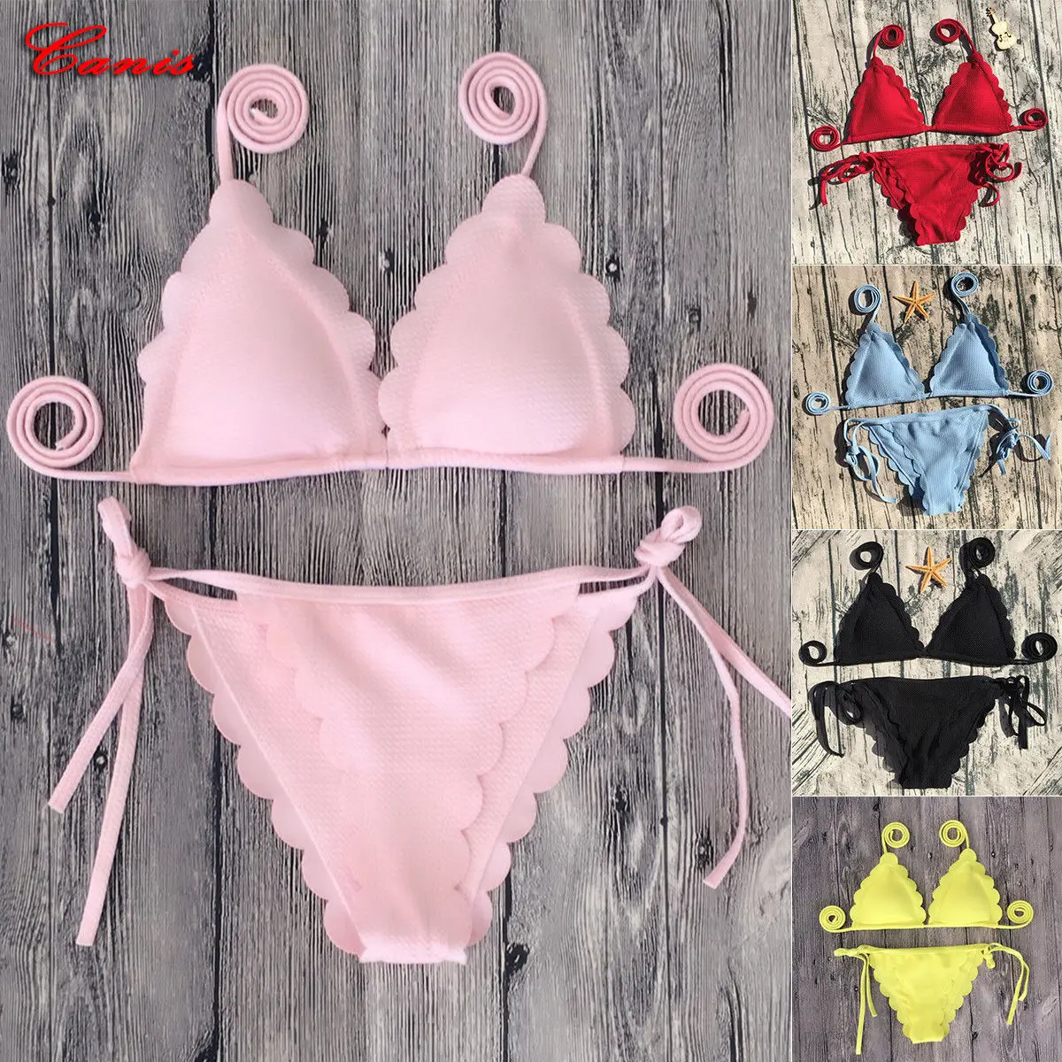 Фото Summer Women's Padded Push-up Bra Bikini Set Plain Color Bandage Swimsuit Swimwear Beachwear Bathing Suit | Спорт и развлечения