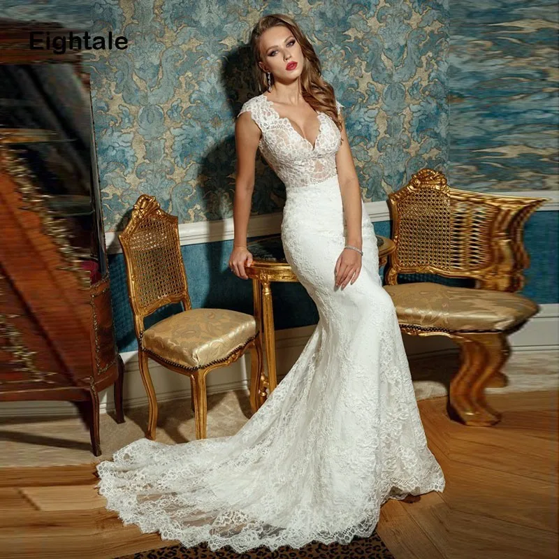 Eightale Lace Wedding Dress Boho V Neck Appliques Sheer Mermaid Bride Dress Sexy Vintage Wedding Gowns vestidos de novia 2019
Eightale Lace Wedding Dress Boho V Neck Appliques Sheer Mermaid Bride Dress Sexy Vintage Wedding Gowns vestidos de novia 2019