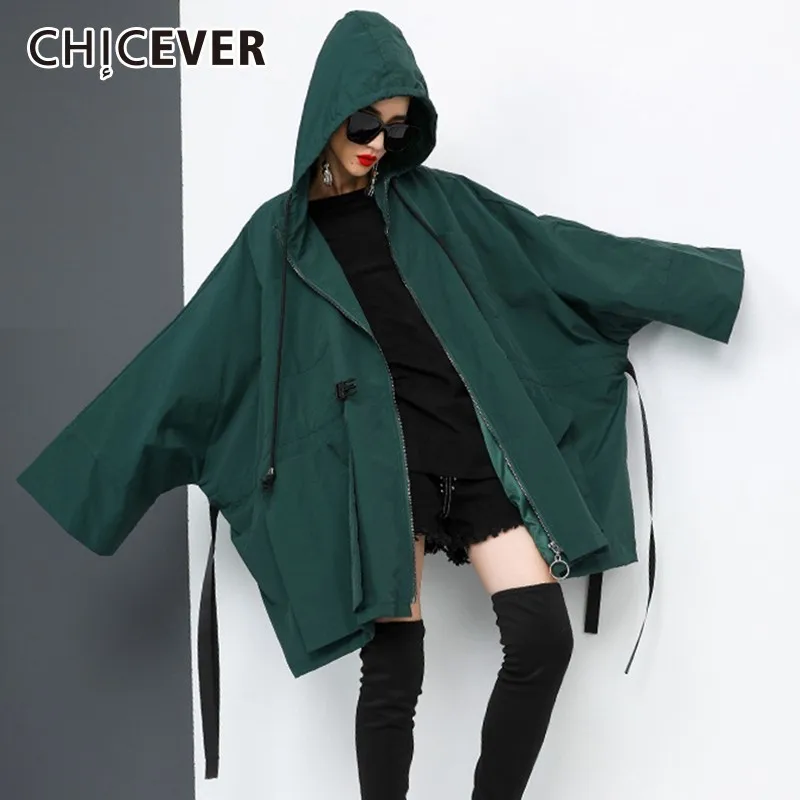 CHICEVER Autumn Trench Coat For Women's Windbreaker Hooded Batwing Long Sleeve Zipper Loose Oversize Windbreakers Fashion Tide
CHICEVER Autumn Trench Coat For Women's Windbreaker Hooded Batwing Long Sleeve Zipper Loose Oversize Windbreakers Fashion Tide