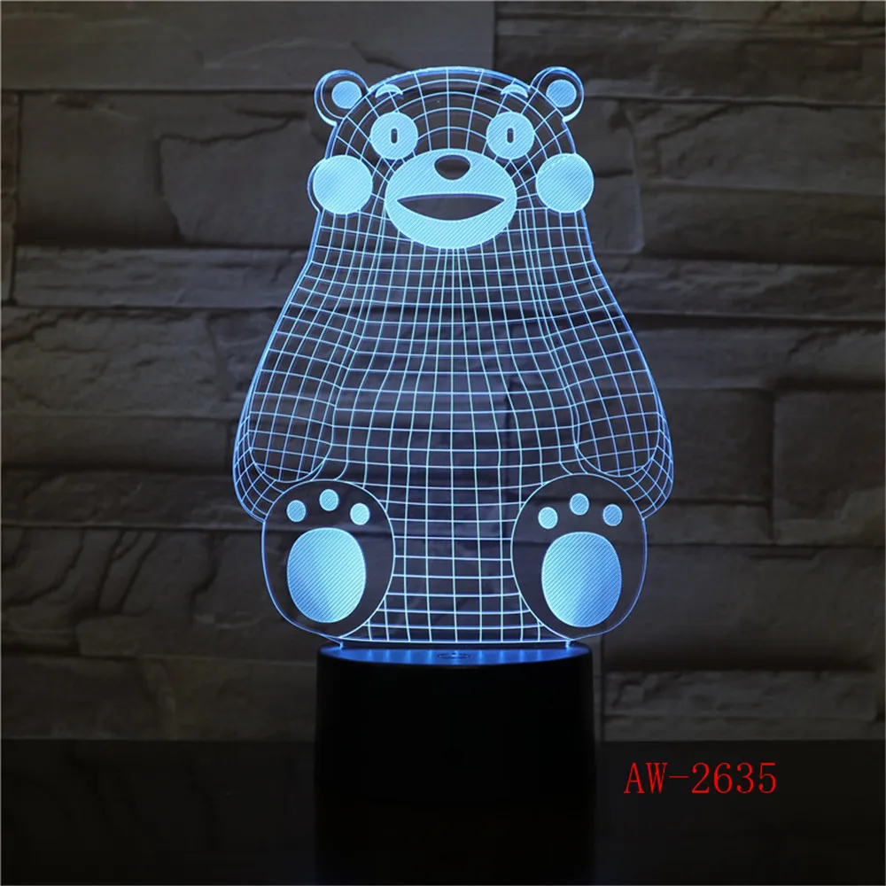 Kumamoto Bear LED 3D Visual Stereo Lamp 7 Colors Changing Indoor Bedroom Night Light Acrylic Desk Lamp Love Birthday
Kumamoto Bear LED 3D Visual Stereo Lamp 7 Colors Changing Indoor Bedroom Night Light Acrylic Desk Lamp Love Birthday