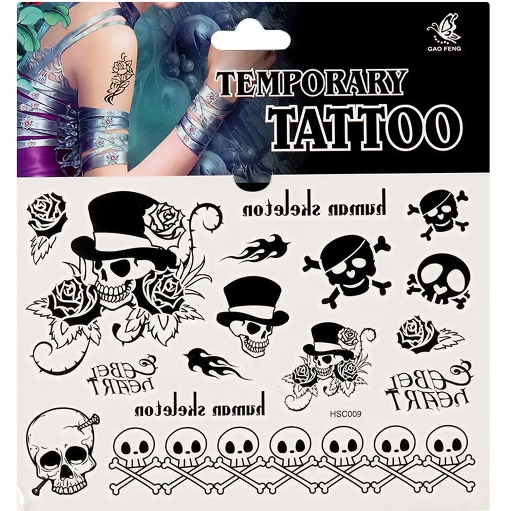 Removable Temporary Body Art Waterproof Fake Tattoo Skull Stickers Black | Красота и здоровье
