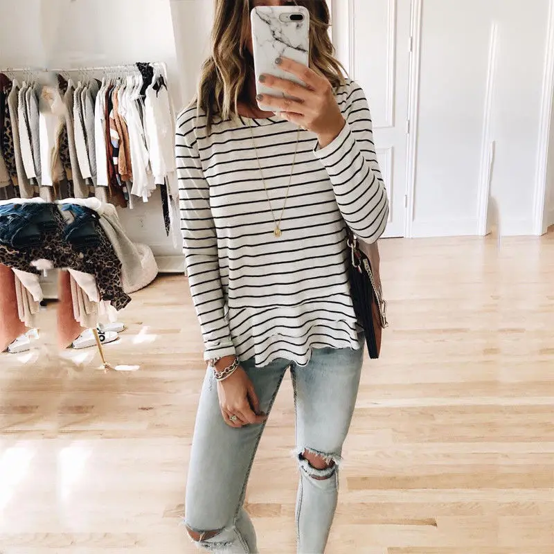 Trendy Women clothes Long Sleeve Loose Round Neck cotton T-Shirts striped pullover autumn casual Tops one pieces
Trendy Women clothes Long Sleeve Loose Round Neck cotton T-Shirts striped pullover autumn casual Tops one pieces