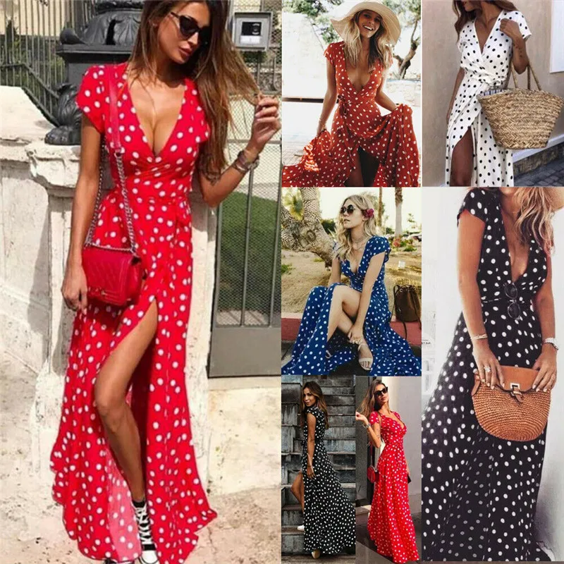 HIRIGIN Newest Women Floral Chiffon Clothes Short Sleeve Vintage Boho Maxi Split Dress Lady Summer Fresh Dot Beach Dresses
HIRIGIN Newest Women Floral Chiffon Clothes Short Sleeve Vintage Boho Maxi Split Dress Lady Summer Fresh Dot Beach Dresses