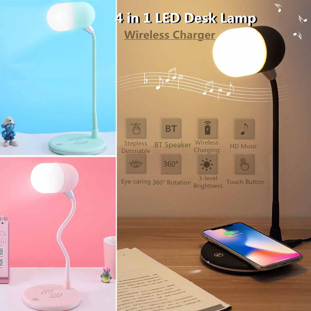 LED Desk Lamp 4 In 1 Wireless Charging LED Music Lamp bluetooth Speaker Table Light Touches Reading Lamp Indoor Lighting
LED Desk Lamp 4 In 1 Wireless Charging LED Music Lamp bluetooth Speaker Table Light Touches Reading Lamp Indoor Lighting