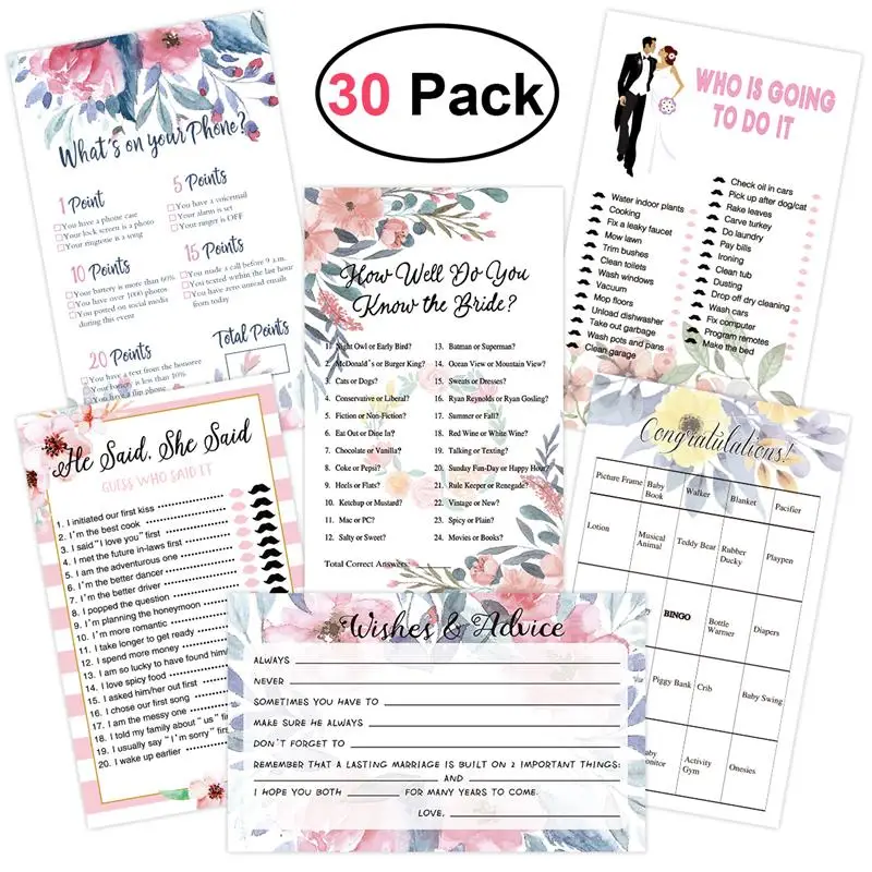 30pcs Tinksky Durable Colorful Ask and Answer Delicate Bridal Shower Games Cards Kit for Bachelorette Wedding Engagement Party
30pcs Tinksky Durable Colorful Ask and Answer Delicate Bridal Shower Games Cards Kit for Bachelorette Wedding Engagement Party