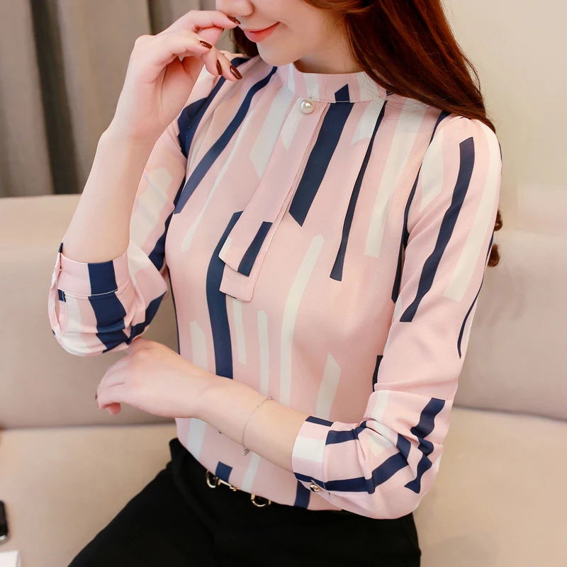Autumn Spring Striped Print Chiffon Shirts Female Long sleeve Blouses Korea Vintage Stand Collar Women Tops Base Shirt Plus Size
Autumn Spring Striped Print Chiffon Shirts Female Long sleeve Blouses Korea Vintage Stand Collar Women Tops Base Shirt Plus Size