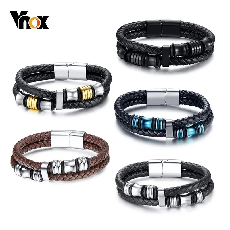 Vnox Mens Double-Row Handmade Braided Leather Bracelet Bangle Wristband with Magnetic Clasp Stainless Steel Male Ornaments
Vnox Mens Double-Row Handmade Braided Leather Bracelet Bangle Wristband with Magnetic Clasp Stainless Steel Male Ornaments