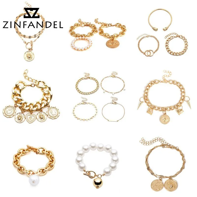 ZINFANDEL New Geometric Alloy Golden Sliver Figure Heart Bracelet Woman Simulated-pearl Vintage Punk Pendant Hand Chain Jewelry
ZINFANDEL New Geometric Alloy Golden Sliver Figure Heart Bracelet Woman Simulated-pearl Vintage Punk Pendant Hand Chain Jewelry
