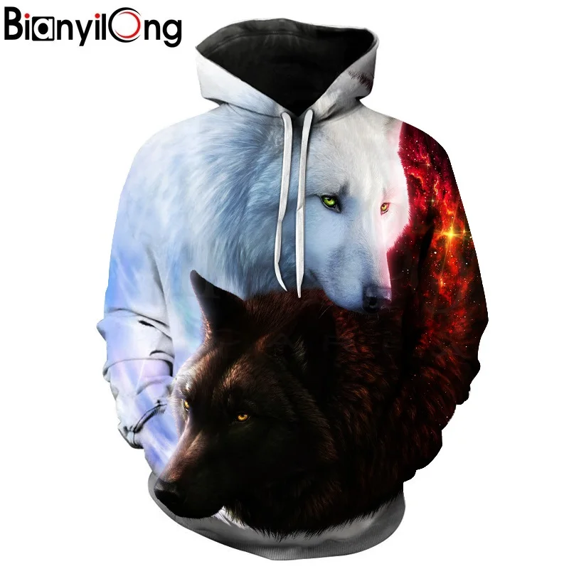 2019 autumn men's new 3D creative black and white wolf print hoodie BIANYILONG brand casual sweatshirt
2019 autumn men's new 3D creative black and white wolf print hoodie BIANYILONG brand casual sweatshirt