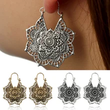 Nuevos pendientes colgantes de flores de Mandala Vintage para mujer chica Tribal hueco Floral pendientes de boda regalos Jwelry(China)