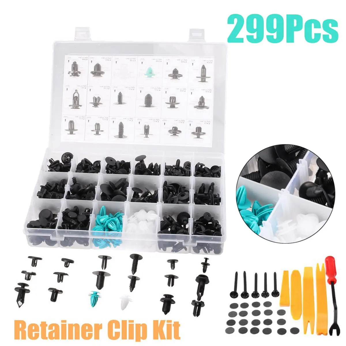 299Pcs/Set Universal Car Auto Body Plastic Push Pin Rivet Fasteners Trim Clip Car Repair Assortment 18 size
299Pcs/Set Universal Car Auto Body Plastic Push Pin Rivet Fasteners Trim Clip Car Repair Assortment 18 size