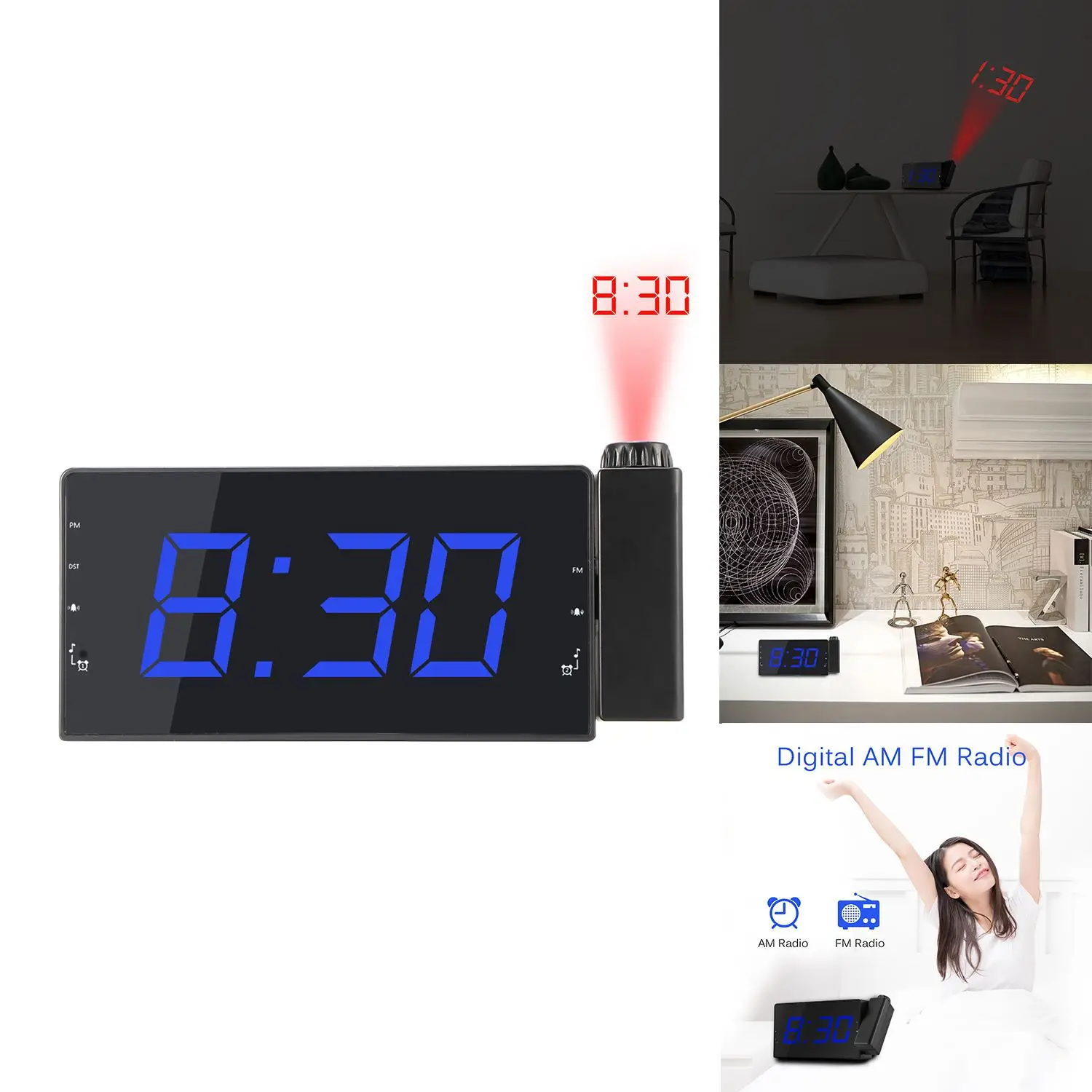 Digital Alarm Clock Projection Clock with Time Temperature Projection Triple Alarm FM Radio 3 Dimmers Snooze Setting Sleep Timer
Digital Alarm Clock Projection Clock with Time Temperature Projection Triple Alarm FM Radio 3 Dimmers Snooze Setting Sleep Timer