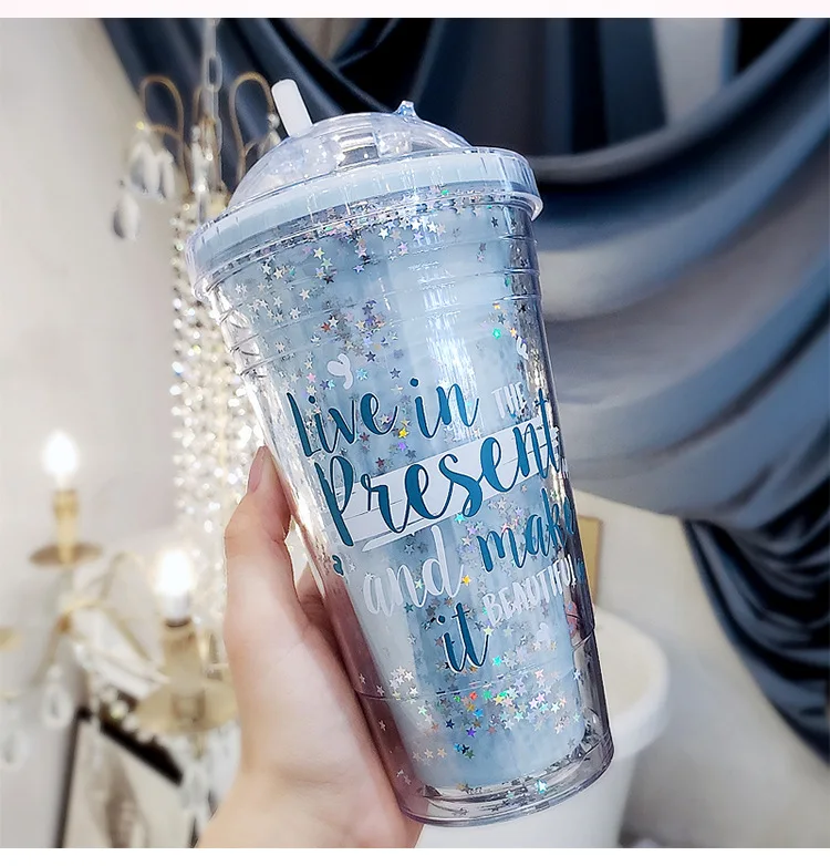 Summer 500ml Glitters Pattern Double Layer Plastic Straw Bottle Innovative Gift Ice Cream Straw Healthy Drink Bottle For Outdoor
Summer 500ml Glitters Pattern Double Layer Plastic Straw Bottle Innovative Gift Ice Cream Straw Healthy Drink Bottle For Outdoor