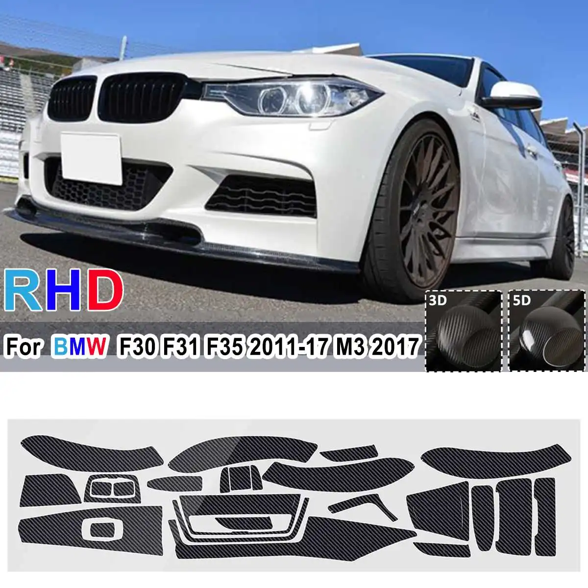 Carbon Fiber Vinyl Interior Decal Sticker Trim Package for BMW 3 Series F30 F31
