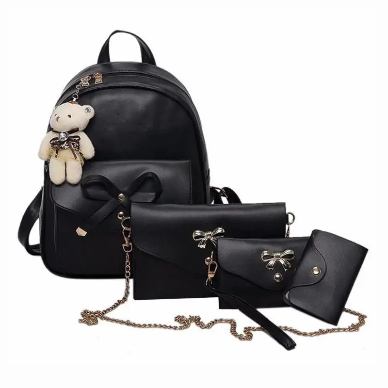 4pcs Preppy Chic School Backpack Women Fashion PU Leather Bowknot Backpack Ladies Travel Shoulder Bag Clutch Bag
4pcs Preppy Chic School Backpack Women Fashion PU Leather Bowknot Backpack Ladies Travel Shoulder Bag Clutch Bag