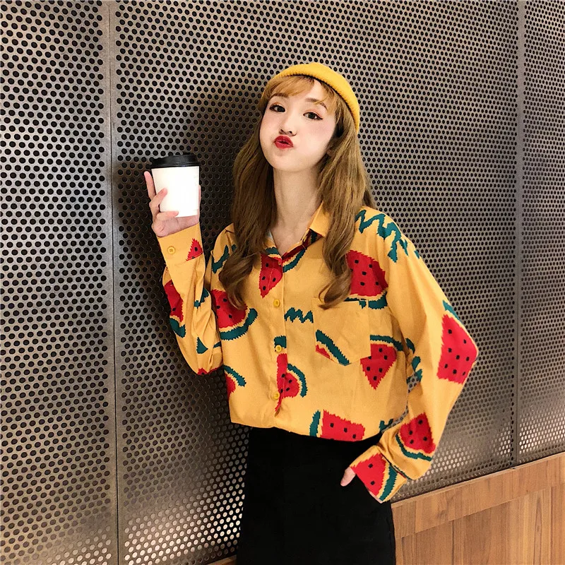 Fruit printing shirt watermelon white blouse harajuku korean style women long sleeve yellow summer 2019 spring tops blusa ladies
Fruit printing shirt watermelon white blouse harajuku korean style women long sleeve yellow summer 2019 spring tops blusa ladies