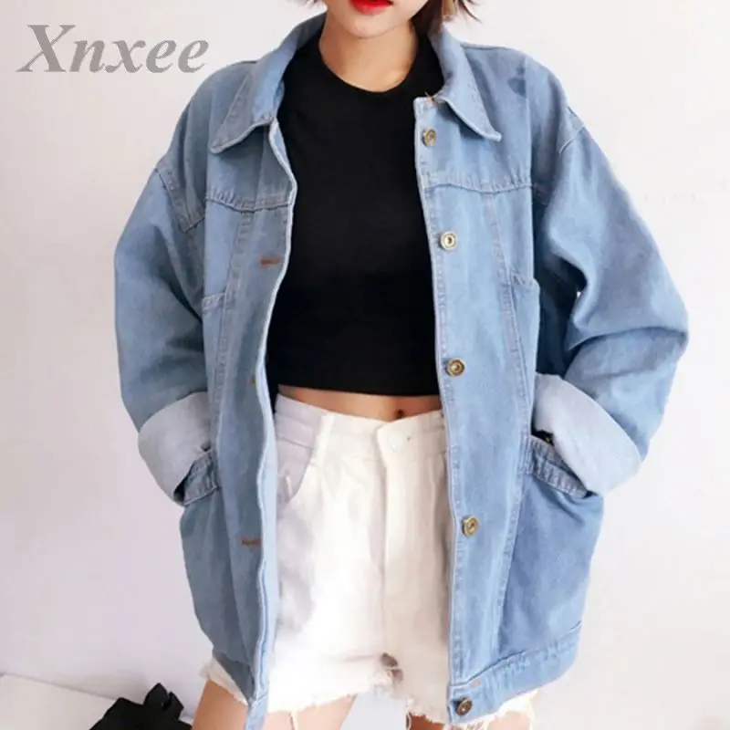 Pockets loose solid denim jackets woman winter coats turn-down collar full sleeves plus size outerwear in women's basic jackets
Pockets loose solid denim jackets woman winter coats turn-down collar full sleeves plus size outerwear in women's basic jackets